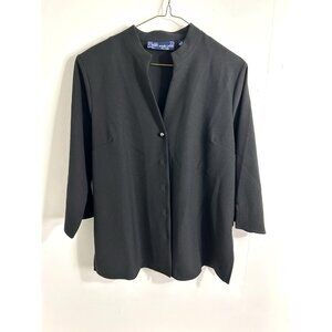 Susan Graver Women's Black Button-Up Blouse Top Shirt Long Sleeve, Size M